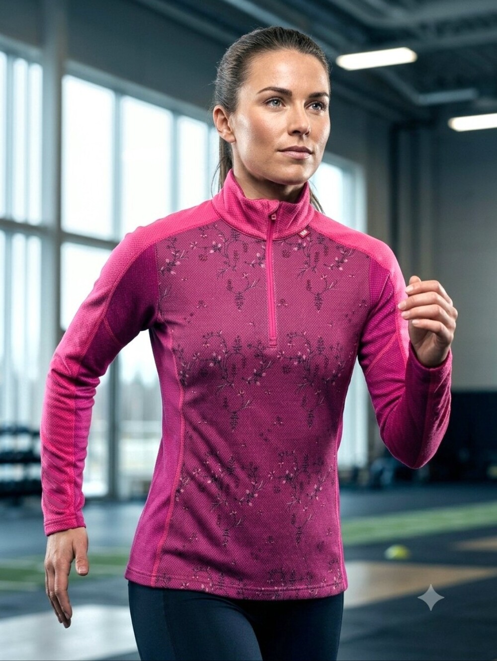 Helly Hansen Lifa Merino Fuchsia Floral Half-Zip Pullover size S